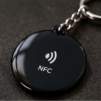 Back of an NFC keychain showing the NFC chip